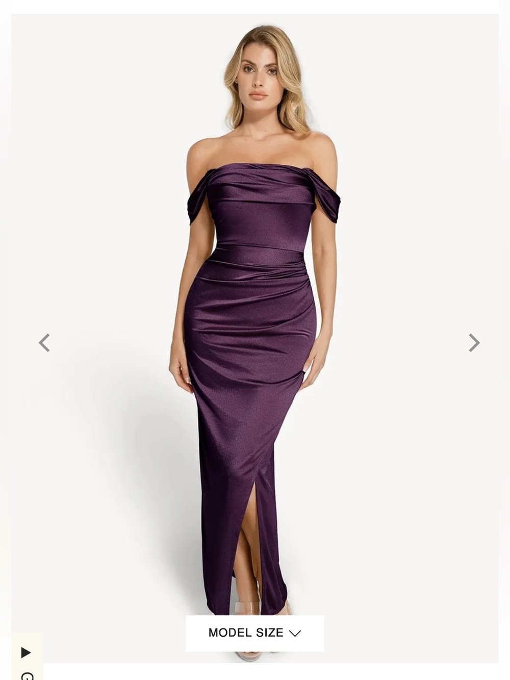 popilush   Shapewear Off Shoulder Shine Ruched Sculpting Maxi Dress NWT